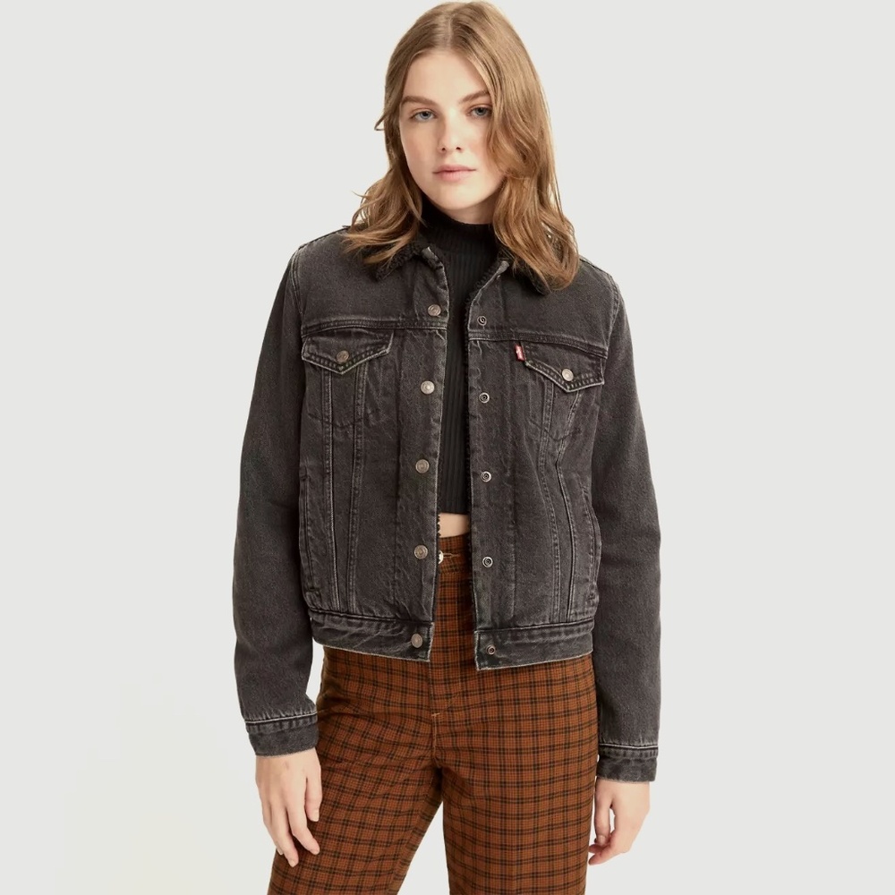 Levi's Small Women's Original Sherpa Trucker Jacket Black 70s Denim